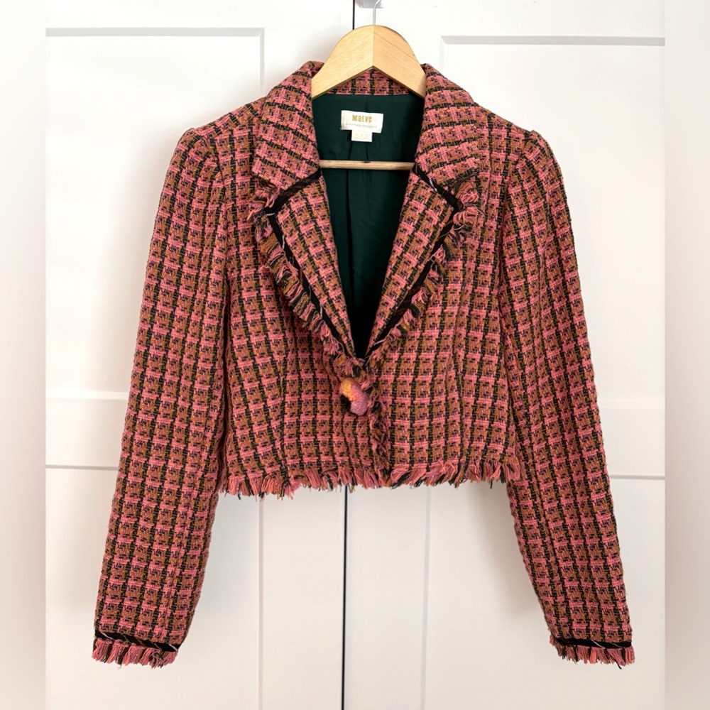 Maeve Anthropologie Tweed Plaid Cropped Blazer NWOT Multi Size US 10